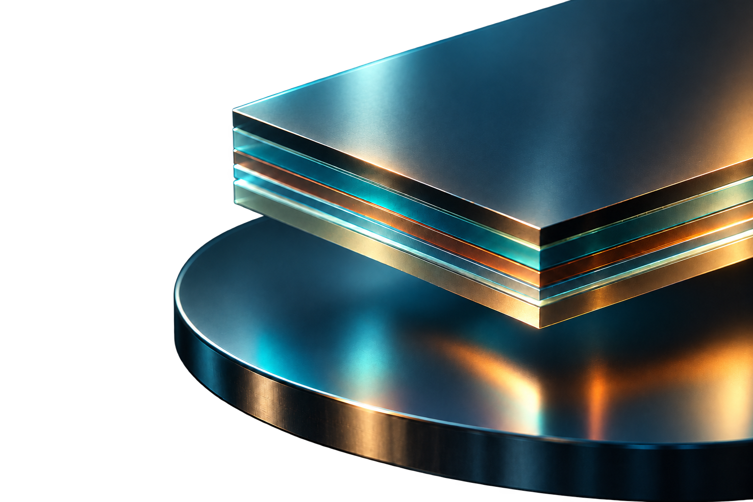 Illustrative layered thin-film schematic on a substrate; no atomic structure is depicted